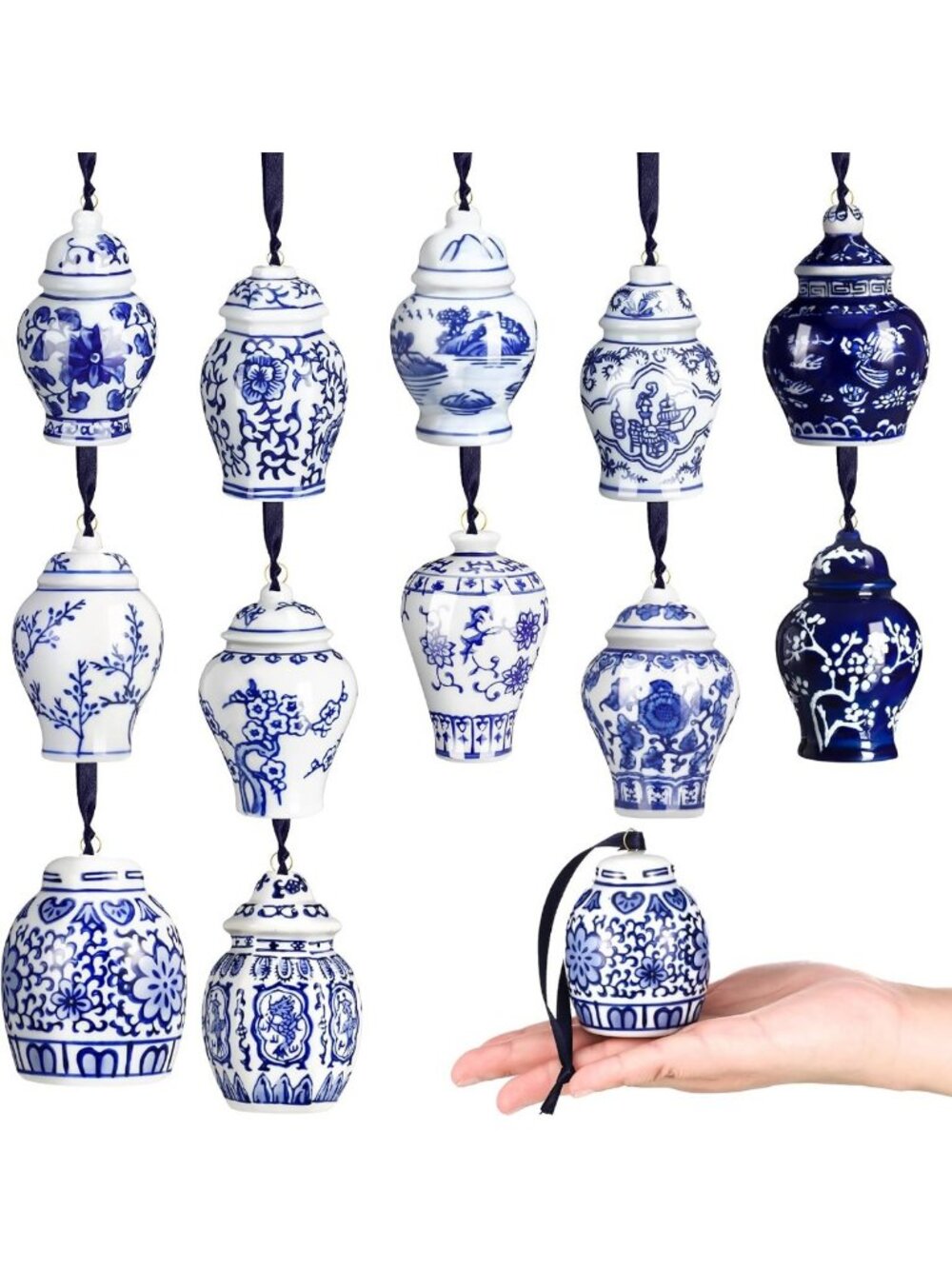 12 Pcs Vintage Chinoiserie Mini Ginger Jar Ornaments for Christmas Decor